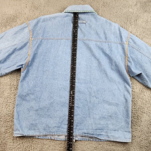 Vintage Denim Shirt Women’s Large Long Sleeves Button Front Floral Embroidered - Picture 6 of 11